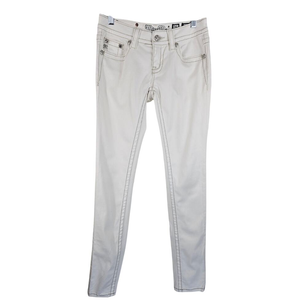 Miss Me White Bling Sequenced Pockets Women's Skinny Jeans 26